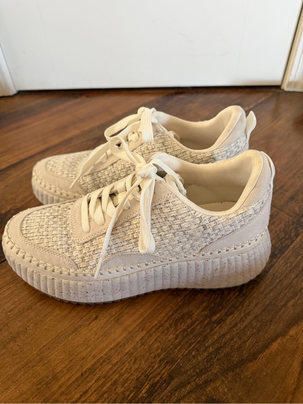 Women’s Cream Knit Platform Sneakers - Comfortable Everyday Shoes